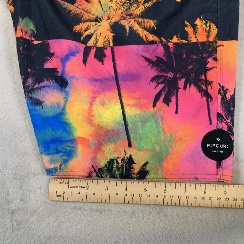 Rip Curl Board Shorts Mens 32 Neon Palm Tree Swim Trunks Beach Surf - Picture 8 of 12